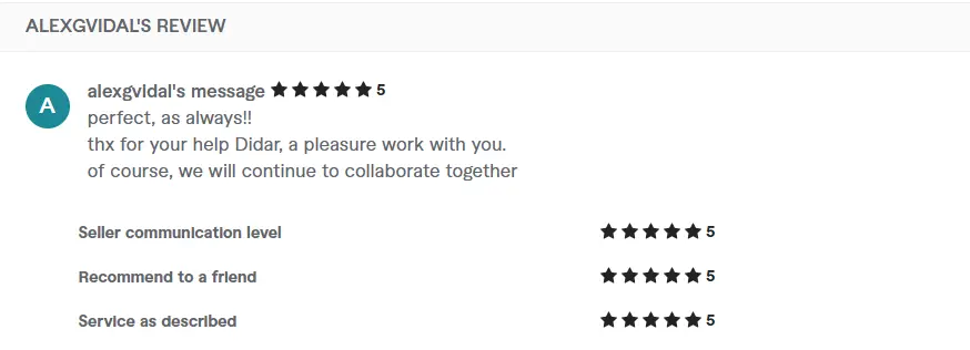 Positive review for a freelance backend developer's expertise.